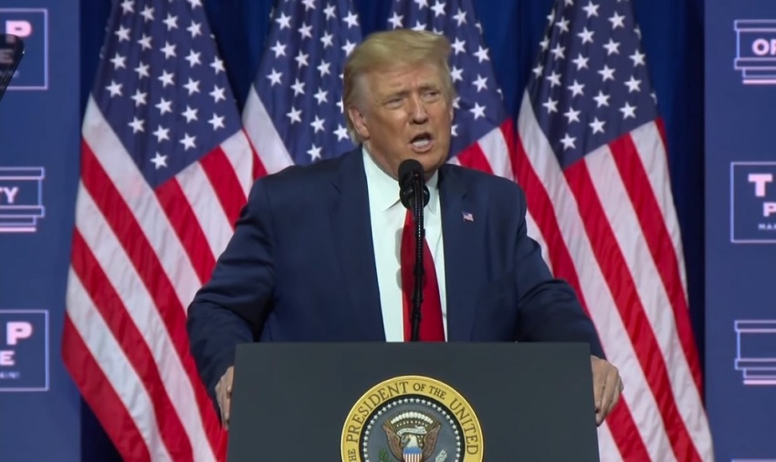President Donald Trump speaks about his "Platinum Plan" for black economic empowerment in Atlanta, Georgia on June 25, 2020.