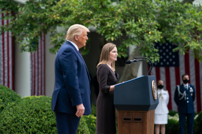 Judge Amy Coney Barrett delivers remarks after President Donald J. Trump announced her as his nominee for Associate Justice of the Supreme Court of the United States Saturday, Sept. 26, 2020, in the Rose Garden of the White House.
