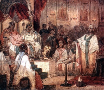 A nineteenth century painting of the Fourth Ecumenical Council of Chalcedon, which took place in AD 451 in what is now Turkey. 
