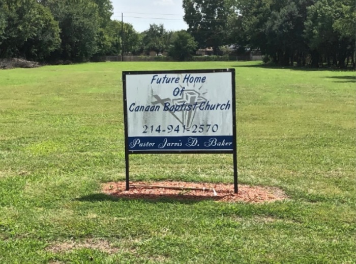 A vacant lot that the Dallas, Texas-area congregation Canaan Baptist Church wants to develop into a new worship space. In October 2020, the church filed a motion to dismiss aimed at reversing an eminent domain claim by the City of Duncanville. 