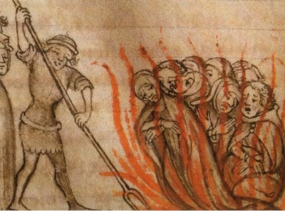 A group of Knights Templar being burned at the stake. 