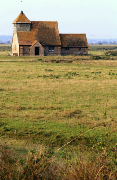 The picturesque St. Thomas à Becket Church in the Romney Marsh. 