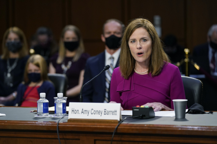 Supreme Court nominee Amy Coney Barrett speaks during her Senate Judiciary Committee confirmation hearing for Supreme Court Justice on Capitol Hill on October 12, 2020, in Washington, D.C. 