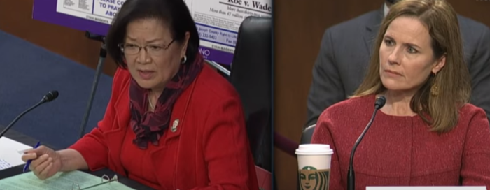 Sen. Mazie Hirono, D-Hawaii, scolds Supreme Court nominee Amy Coney Barrett for her use of the term 'sexual preference,' Oct. 13, 2020. 
