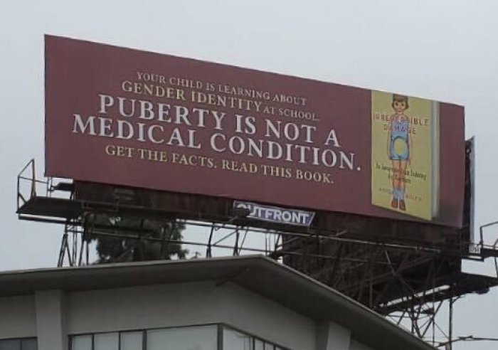 A billboard on gender identity is seen in Los Angeles. 