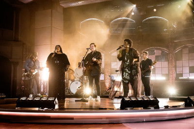 (L to R) Sinach, Leeland & Mandisa perform onstage for the 2020 Dove Awards at TBN Studios on September 17, 2020 in Hendersonville, Tennessee. 