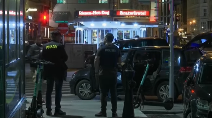 Police respond to a terrorist attack in Vienna, Austria.