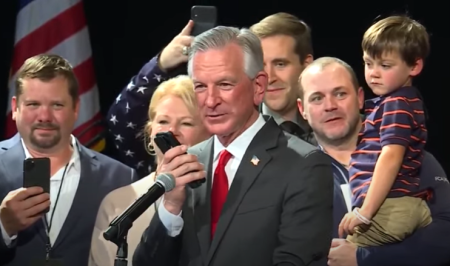 Tommy Tuberville speaks to supporters in Alabama after winning his race for U.S. Senate on Nov. 3, 2020.
