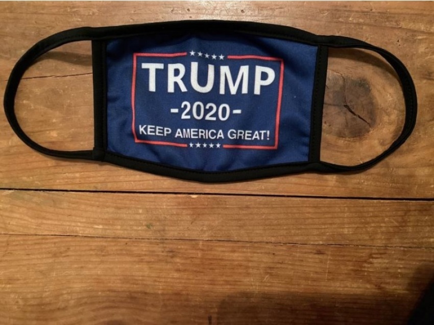 A Donald Trump face-covering belonging to David Ferguson of Northwest Rankin High School in Mississippi is shown in this photograph. 