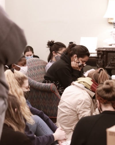 A group of students held a sit-in protest on Nov. 3, 2020 at the Gordon College administrative building in Wenham, Massachusetts in response to a racial incident on campus. 