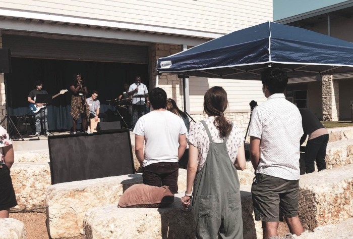 Pastor Aaron Reyes' Hope Community Church in Austin, Texas, holds an outdoor service during the COVID-19 pandemic. Reyes is on the board of the Crete Collective, which is pursuing funding for planting six churches led by those of color.