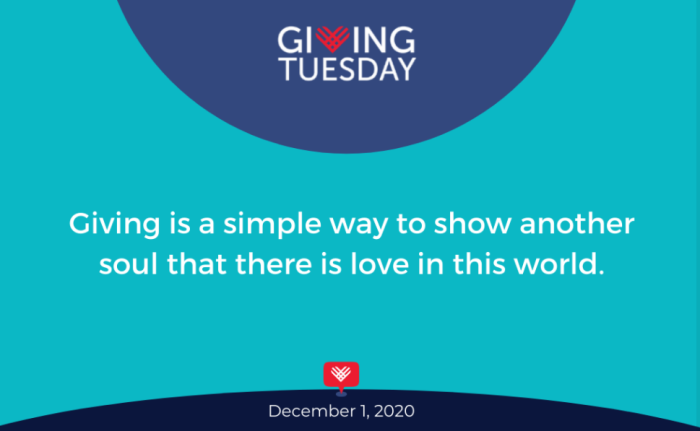 Giving Tuesday will take place on Tuesday, Dec. 1 in 2020.