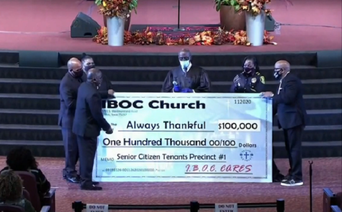 Seniors attending a Thanksgiving Day service at the 15,000-member Inspiring Body of Christ Church in Dallas were surprised with $100,000 in rental assistance.