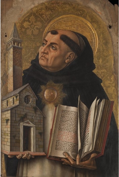 A 15th century depiction of Saint Thomas Aquinas (1225-1274), the notable Catholic Church intellectual and writer. 