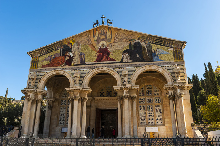 Basilica of the Agony, located on the Mount of Olives in Jerusalem next to the Garden of Gethsemane.