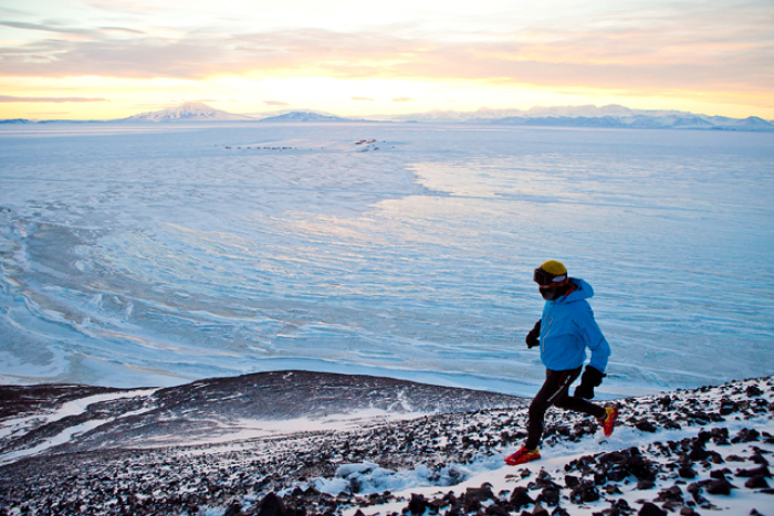 Rickey Gates runs a trail near McMurdo Station in the early days of the 2010-11 season