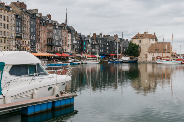 The old port town of Honfleur in Normandy, France. 