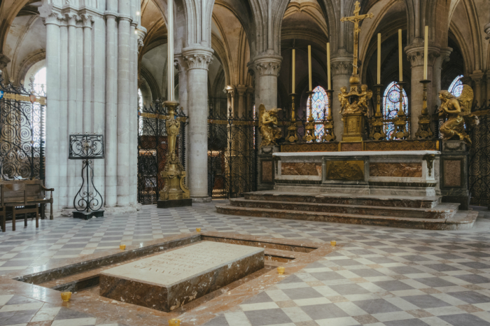The tomb of William the Conqueror at the high altar of St. Stephen’s Abbey in Caen, France. 