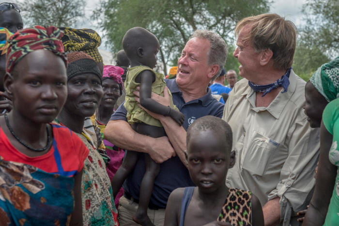 World Food Programme Executive Director David M. Beasley (middle) and U.S. Ambassador Kip Tom visit South Sudan on July 23, 2019. 