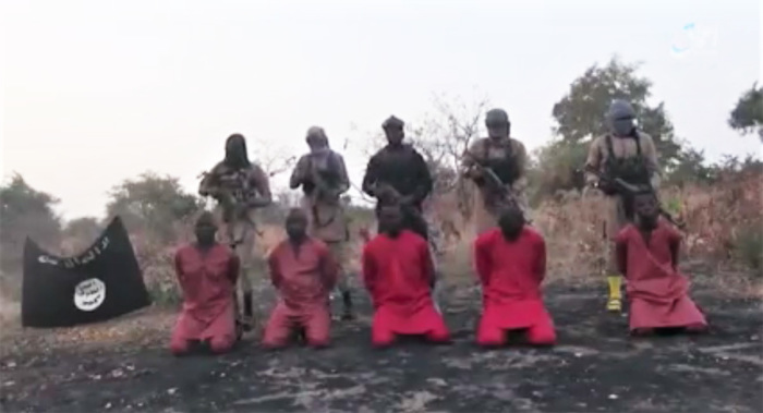 Screenshot of a video released by the Islamic State West Africa Province showing the killings of five kidnapped Nigerian Christians. 