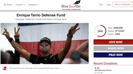 A screenshot of the fundraising campaign for Proud Boys Chairman Henry "Enrique" Tarrio.
