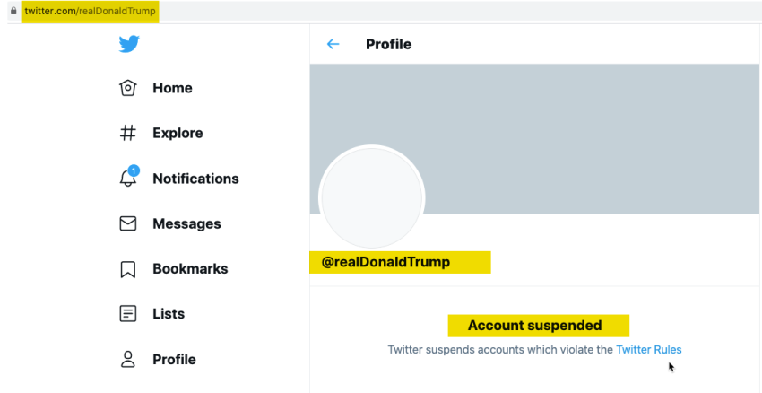 Screenshot of twitter.com/realDonaldTrump, Jan. 11, 2021