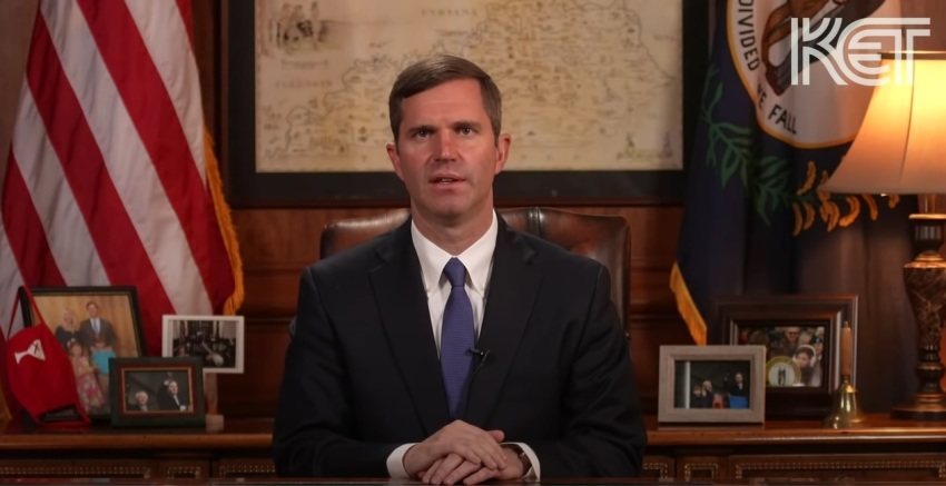 Kentucky Governor Andy Beshear gives the "State of the Commonwealth" speech in January 2021.