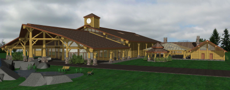 Artist's rendering of the completed Trails End Log Church