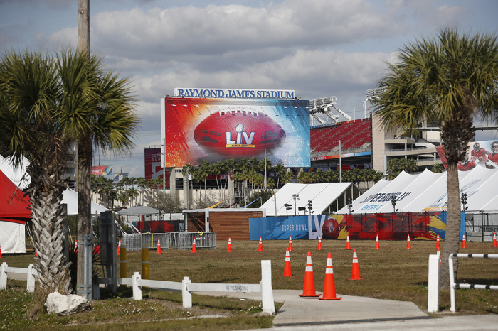 A view of Raymond James Stadium where Super Bowl LV will be held during the COVID-19 pandemic on January 30, 2021, in Tampa, Florida. The Tampa Bay Buccaneers will play the Kansas City Chiefs in Raymond James Stadium for Super Bowl LV on February 7. 