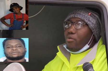 Sanitation worker Dion Merrick, Jalisa Lasalle (top inset) and registered sex offender Michael Sereal (bottom inset).