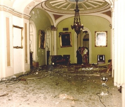 The results of a bomb going off outside of the Chamber of the United States Senate on Nov. 7, 1983.