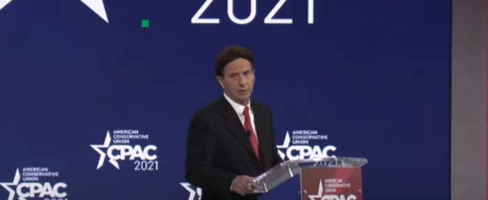 Jeff Brain, the CEO of CloutHub, speaks at the Conservative Political Action Conference in Orlando, Florida, Feb. 26, 2021.