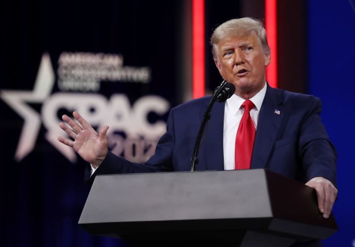 Former U.S. President Donald Trump addresses the Conservative Political Action Conference held in the Hyatt Regency on February 28, 2021 in Orlando, Florida. 