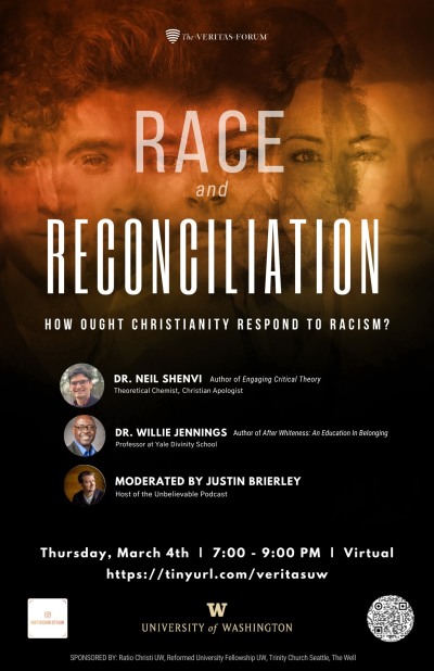 The flyer for the canceled Veritas Forum on race and reconciliation.