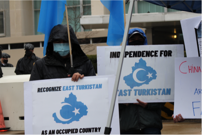 Uighur protesters advocate for the recognition of the independence of East Turkistan in front of the U.S. State Department, March 18, 2021.