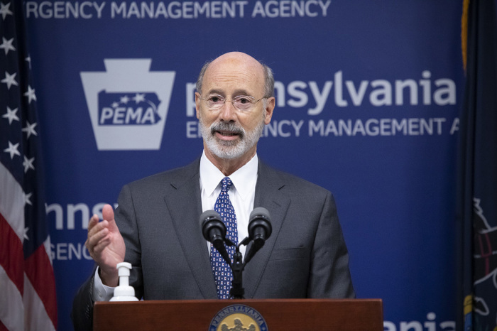 Pennsylvania Governor Tom Wolf speaks at the press conference in Harrisburg, Pa., on Oct. 29, 2020. 