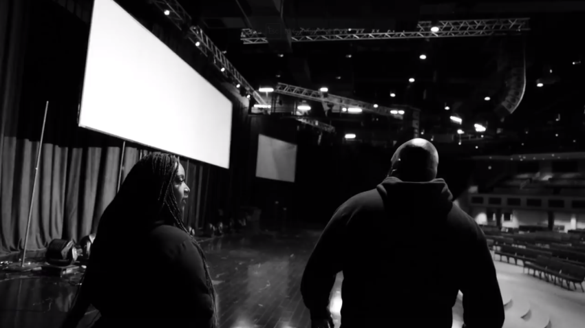 Pastor John Gray and his wife Aventer walk inside the future location of their Atlanta-area campus of Relentless Church in Powder Springs, Georgia.