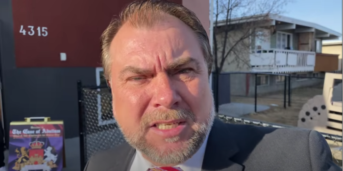 Artur Pawlowski, the pastor of Street Church in Calgary, Alberta, Canada, speaks after kicking law enforcement out of his church after they entered without a warrant to interrupt a Passover service. 