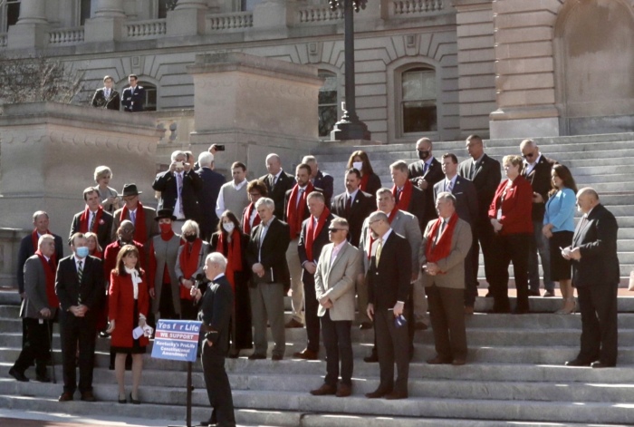Pro-life leaders gathered Wednesday, April 7, 2021, to express support for an amendment to the Kentucky state constitution that would clarify that abortion is not a protected right. 