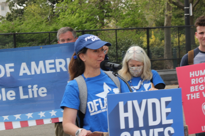 Kristen Day, the president of Democrats for Life of America, speaks at the Save Hyde National Day of Action in Washington, D.C. on Apr. 10, 2021.