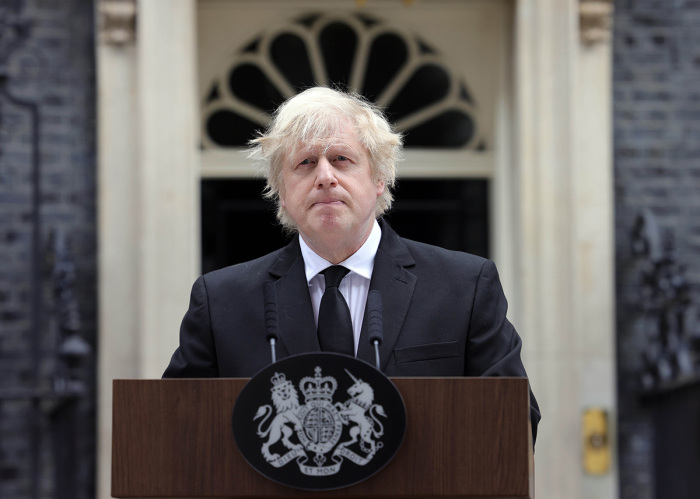 Prime Minister Boris Johnson makes a statement in Downing Street on April 09, 2021, in London, United Kingdom. 