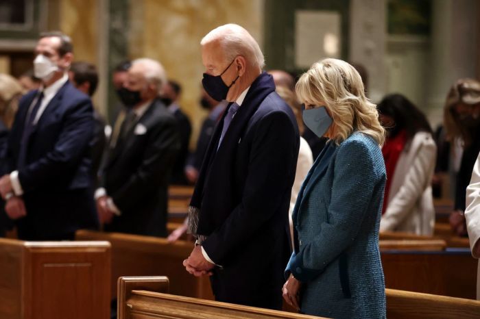 President-elect Joe Biden and Dr. Jill Biden attend services at the Cathedral of St. Matthew the Apostle with congressional leaders prior to the 59th Presidential Inauguration ceremony on January 20, 2021, in Washington, D.C. 