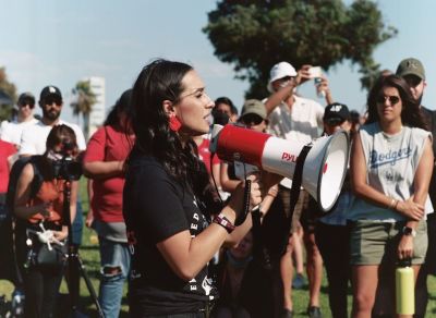 For the Martyrs founder Gia Chacón participates in the first March for the Martyrs on Sep. 5, 2020 in Long Beach, California.