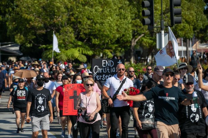 Hundreds of Christians participate on Sept. 5, 2020, in Long Beach, California, in the March for the Martyrs.