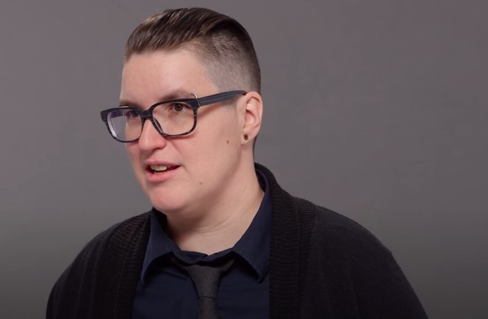The Rev. Megan Rohrer, the first openly trans-identified bishop in the Evangelical Lutheran Church in America, seen in an interview with Cosmopolitan magazine in 2018. 