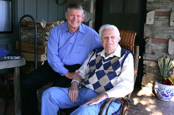 Billy Graham with his friend and Pastor Don Wilton on the porch at Graham's home in Montreat, North Carolina. The two spent most Saturdays together for the last 20 years of Billy Graham's life.