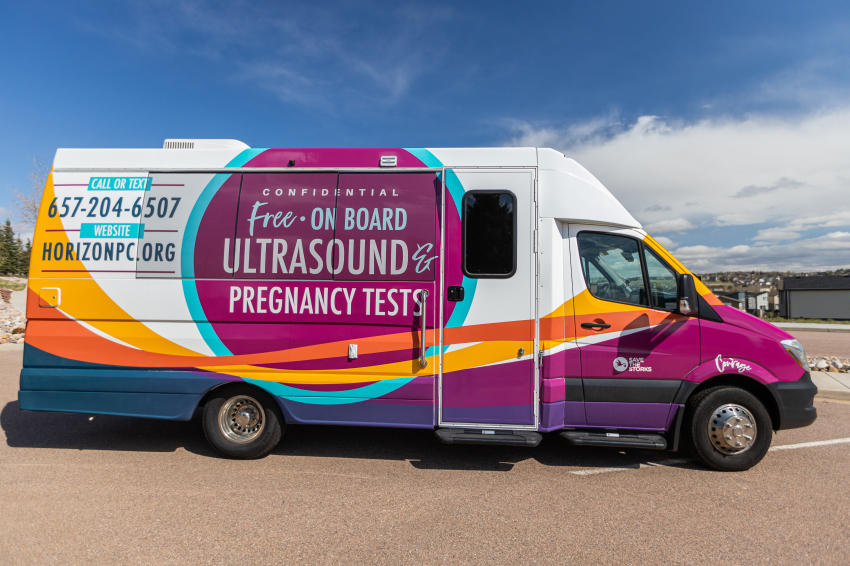 The pro-life organization Save the Storks delivered a "Stork Bus" to Huntington Beach, California, May 19, 2021. The mobile medical unit provides women with no-cost pregnancy testing and ultrasounds.