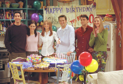 Cast members of NBC's comedy series 'Friends.' Pictured (L to R): David Schwimmer as Ross Geller, Courteney Cox as Monica Geller, Jennifer Aniston as Rachel Cook, Matthew Perry as Chandler Bing, Matt LeBlanc as Joey Tribbiani and Lisa Kudrow as Phoebe Buffay. Episode: 'The One Where They All Turn Thirthy.' 