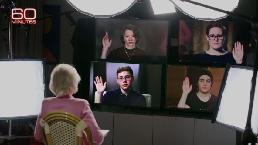 Detransitioners speak with journalist Lesley Stahl during an episode of CBS' 