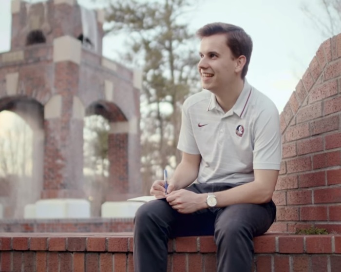 Florida State University student Jack Denton smiles while on campus in Tallahassee, Florida. 